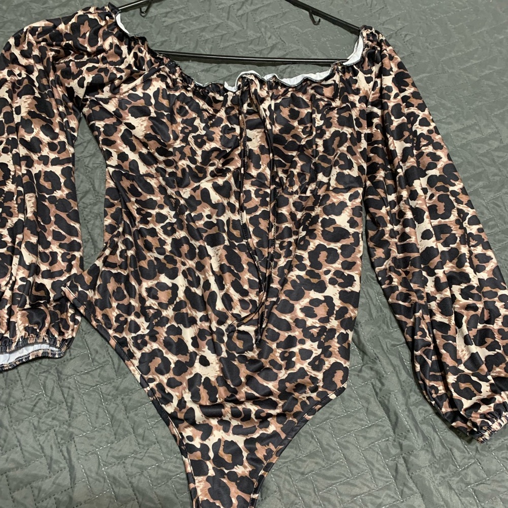 Off the shoulder leopard body suit
